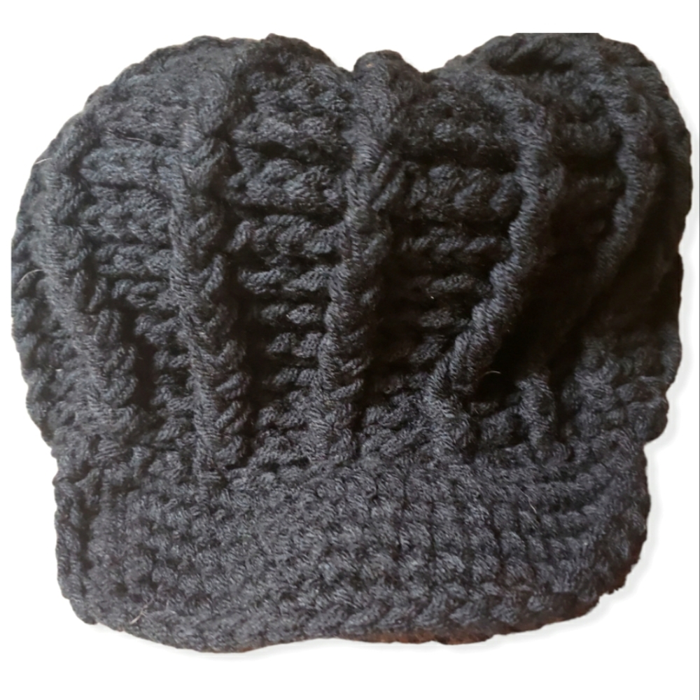 Hand-knit black beanie cap
